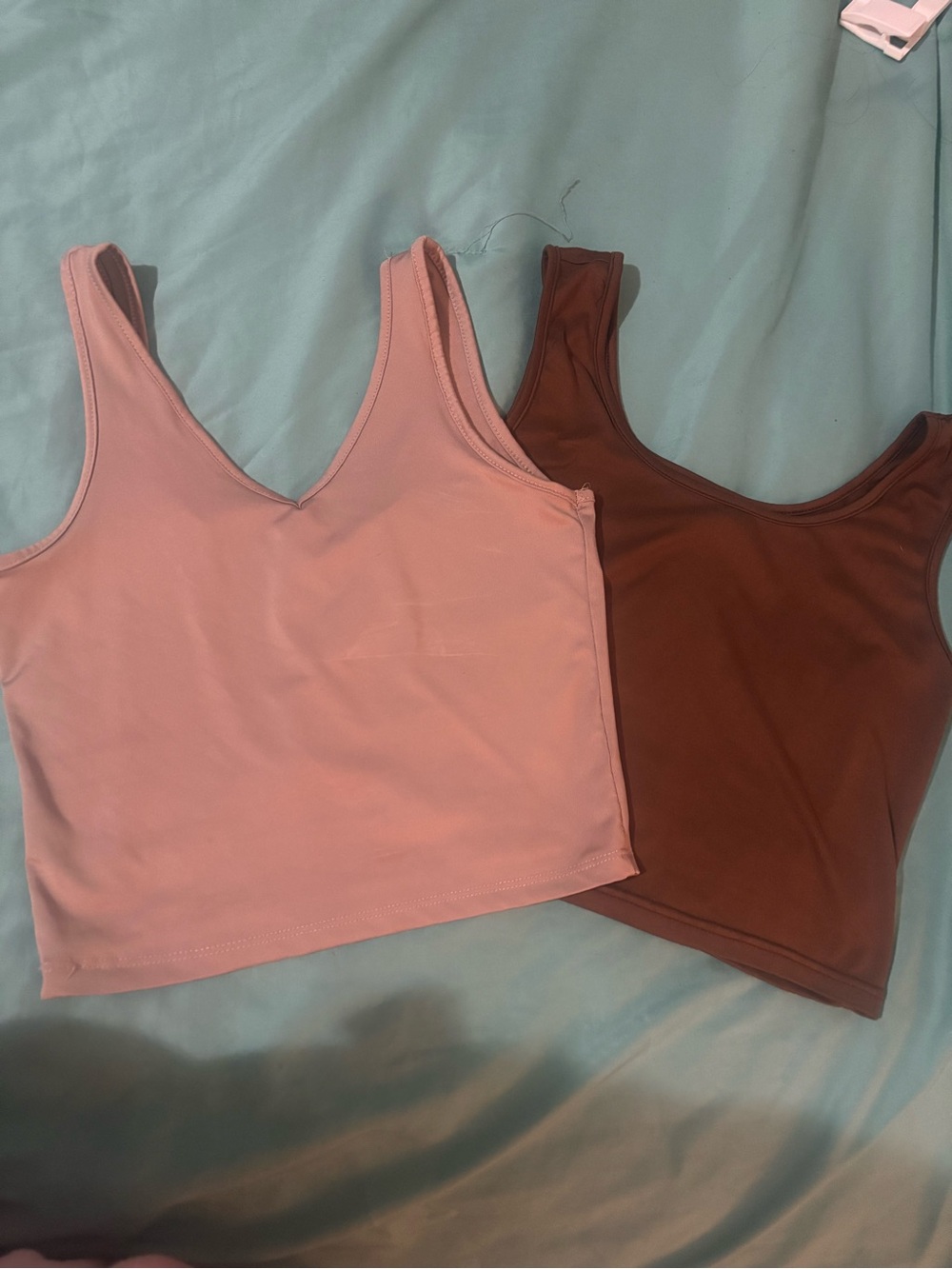 SHEIN V-Neck Crop Tank Tops - Pink & Brown Set